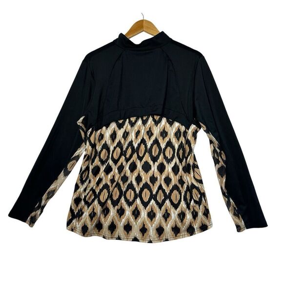 San Soleil Shirt Women XL UPF 50 Black Leopard Cheetah So Cool Zip Pullover - Picture 2 of 7